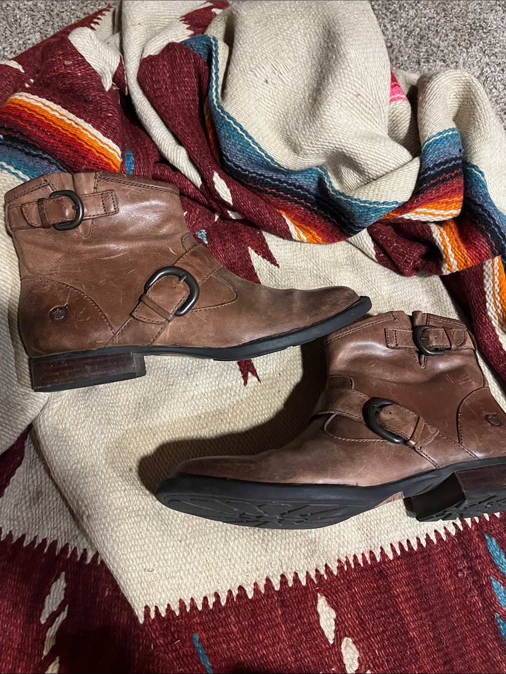 Born Brown Leather Buckle Ankle Booties